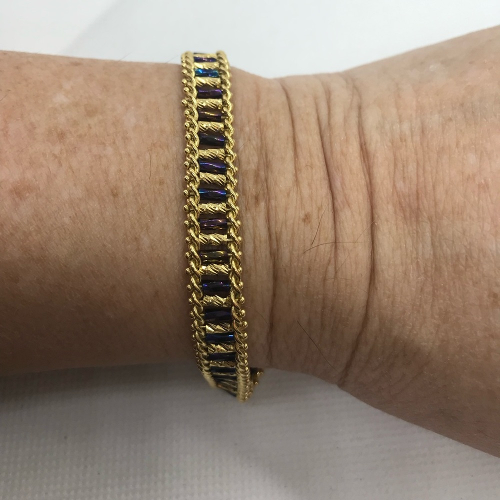 7” goldtone with purple stones ladies bracelet